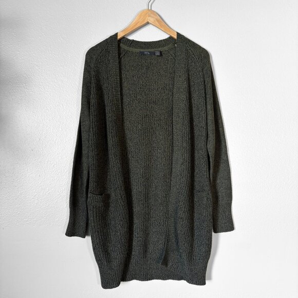 RDI Elbow Patch Long Cardigan Sweater in Olive Green Womens Extra Small Normcore - Picture 5 of 15